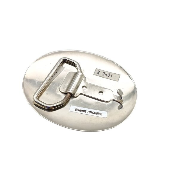 Vintage Western Silver Belt Buckle with Turquoise Inlay Cowboy Hat - Picture 3 of 3